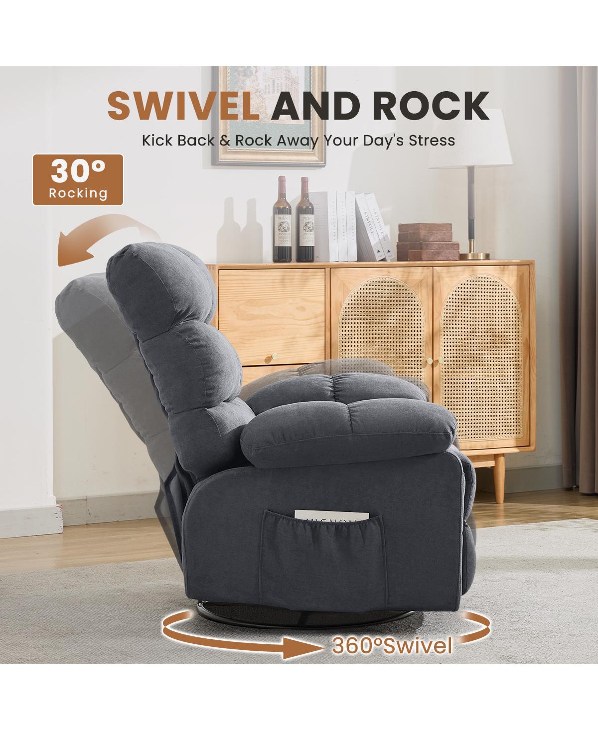 Streamdale Furniture 360 Swivel Rocker Recliner Chair with Side Pockets for Living Room