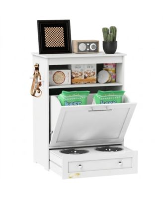 Pet Feeder Station Storage Cabinet with Raised Dog Bowls and Hooks