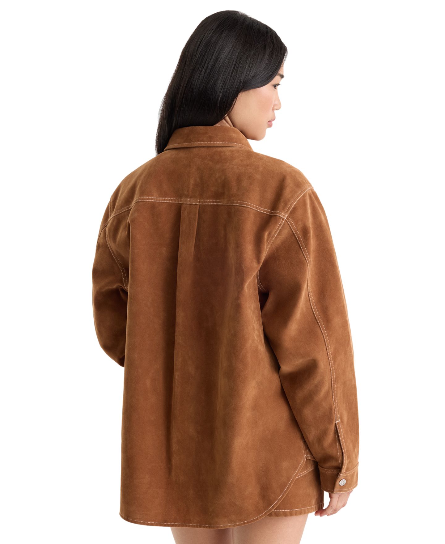 Женская рубашка Good American Faux Suede Collared Button-Front Overshirt, цвет: Глиняный — фото 5