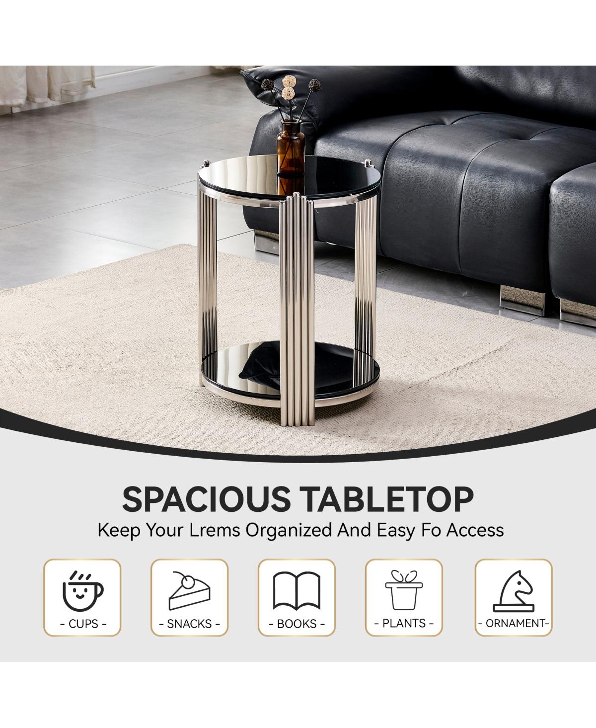 Streamdale Furniture Modern Round 2-Tier Tempered Glass and Stainless Steel End Table