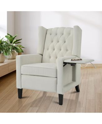 Manual Adjustable Wingback Recliner with Side Table and USB Ports