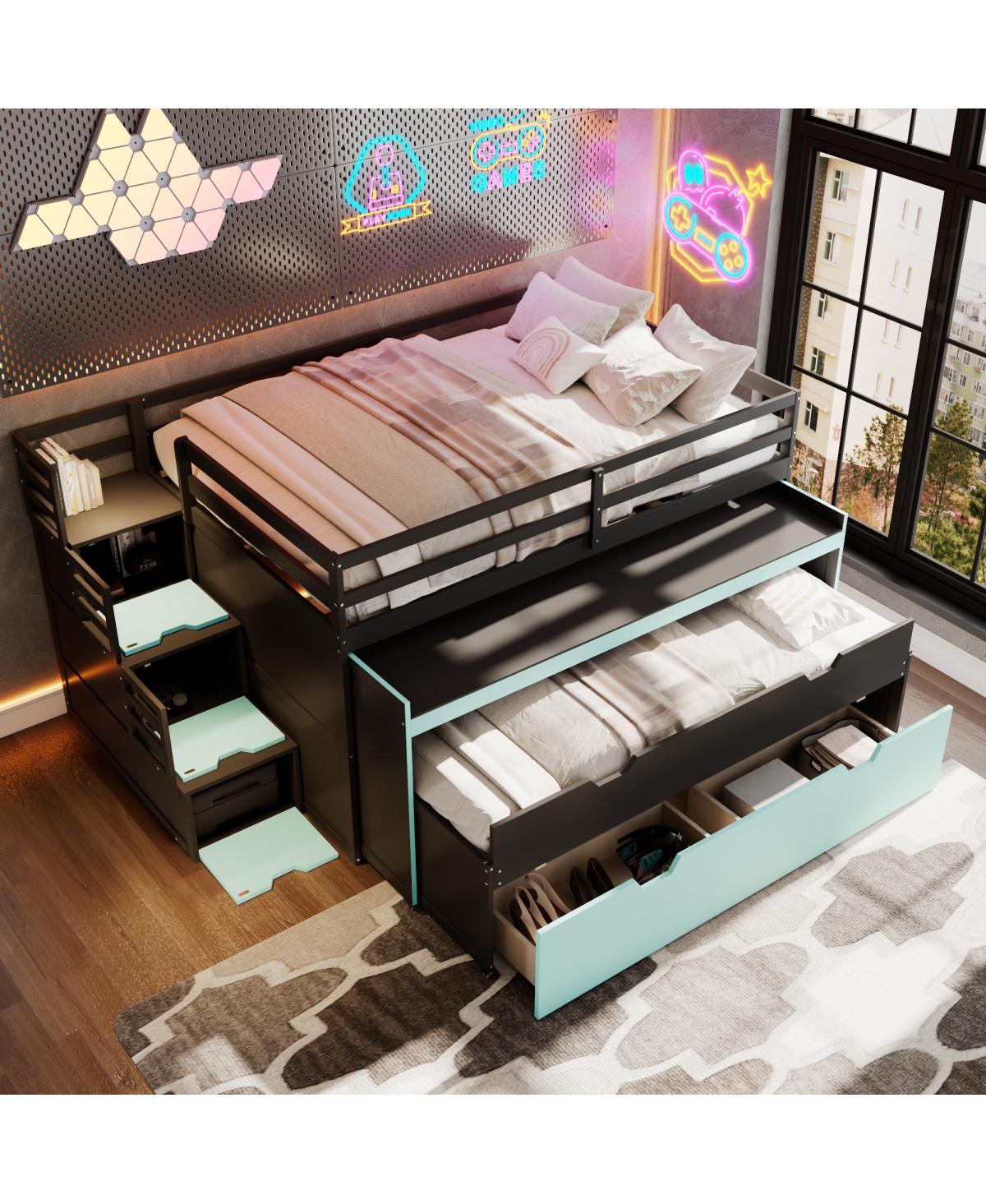 Streamdale Furniture Full Xl Loft Bed with Desk, Trundle, Storage Steps