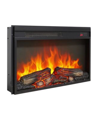 26 Inch Electric Fireplace Insert, Ultra Thin Heater With Log Set And Realistic Flame, Remote Control With Timer, Overheating Protection