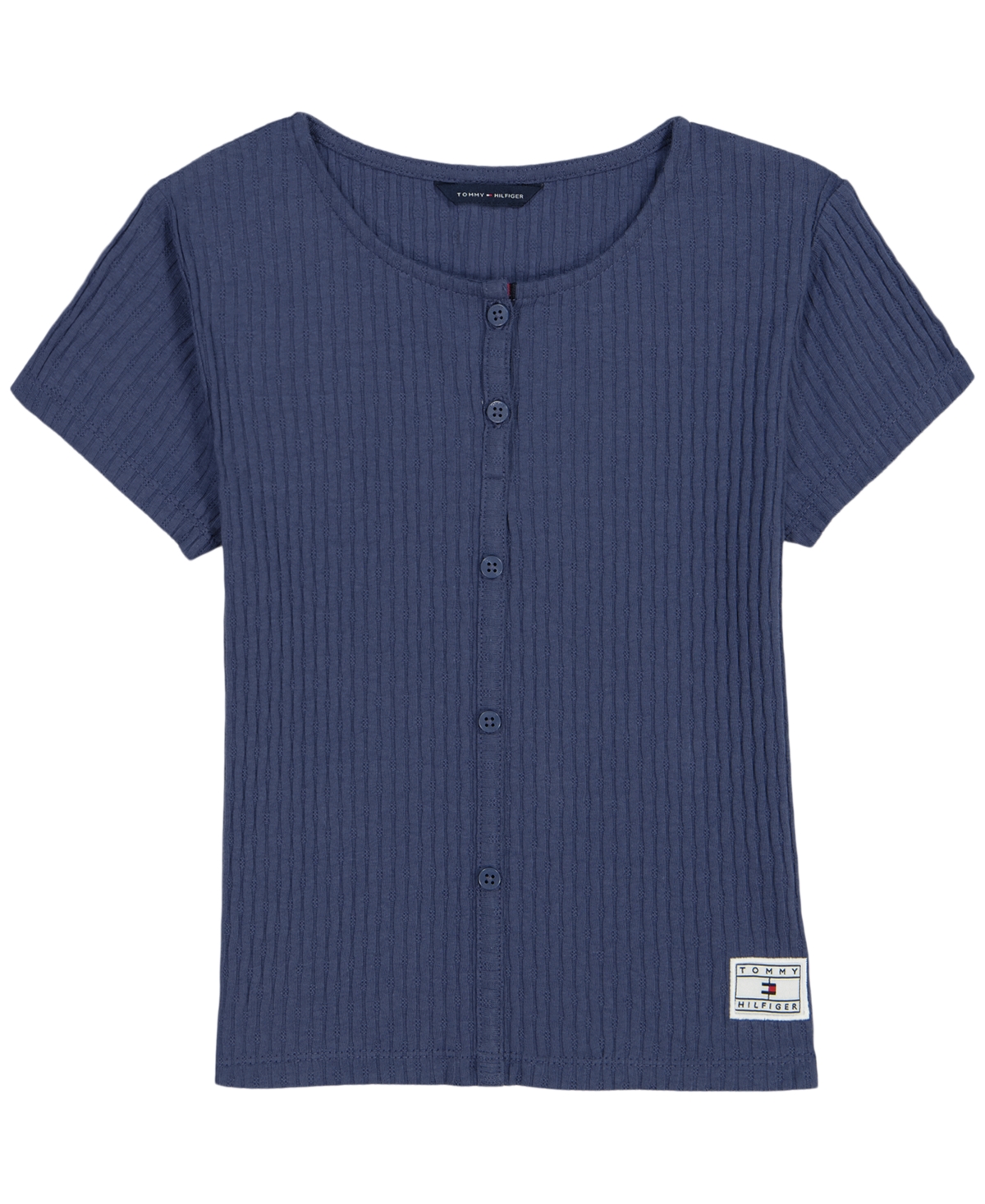 Tommy Hilfiger Girls' 7-16 Pointelle Rib Short-Sleeve Top - Blueberry