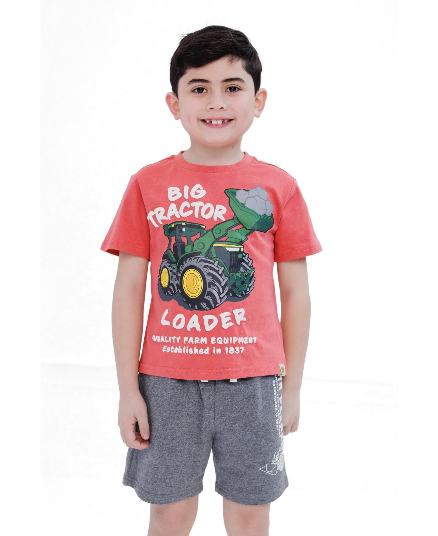 Комплект John Deere 2-Piece T-Shirt and Shorts Set для мальчиков, цвет: Красный меланжевый серый — фото 2