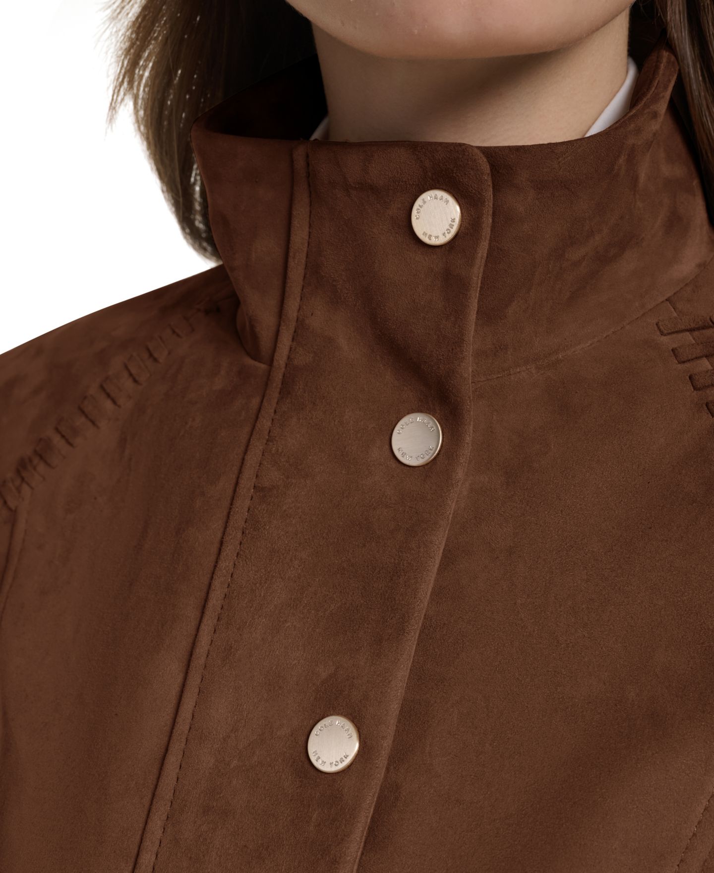 Женская куртка Cole Haan Suede Zip Up Jacket with Stitch Detailing, цвет: Шоколадный — фото 8