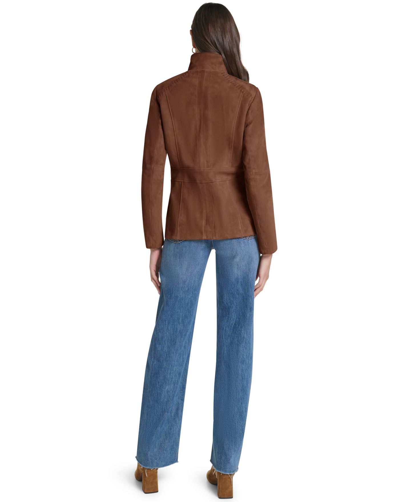 Женская куртка Cole Haan Suede Zip Up Jacket with Stitch Detailing, цвет: Шоколадный — фото 6