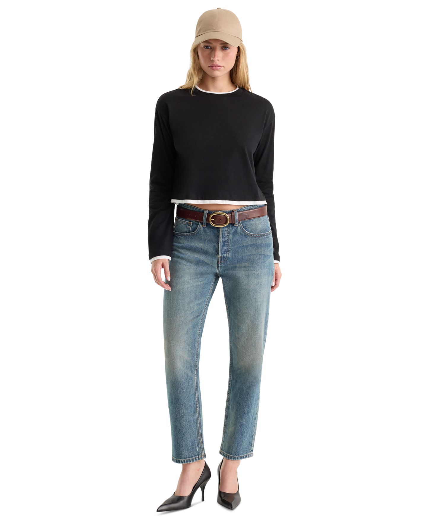 Женский топ Good American Long-Sleeve Layered Top, цвет: Чёрный — фото 2