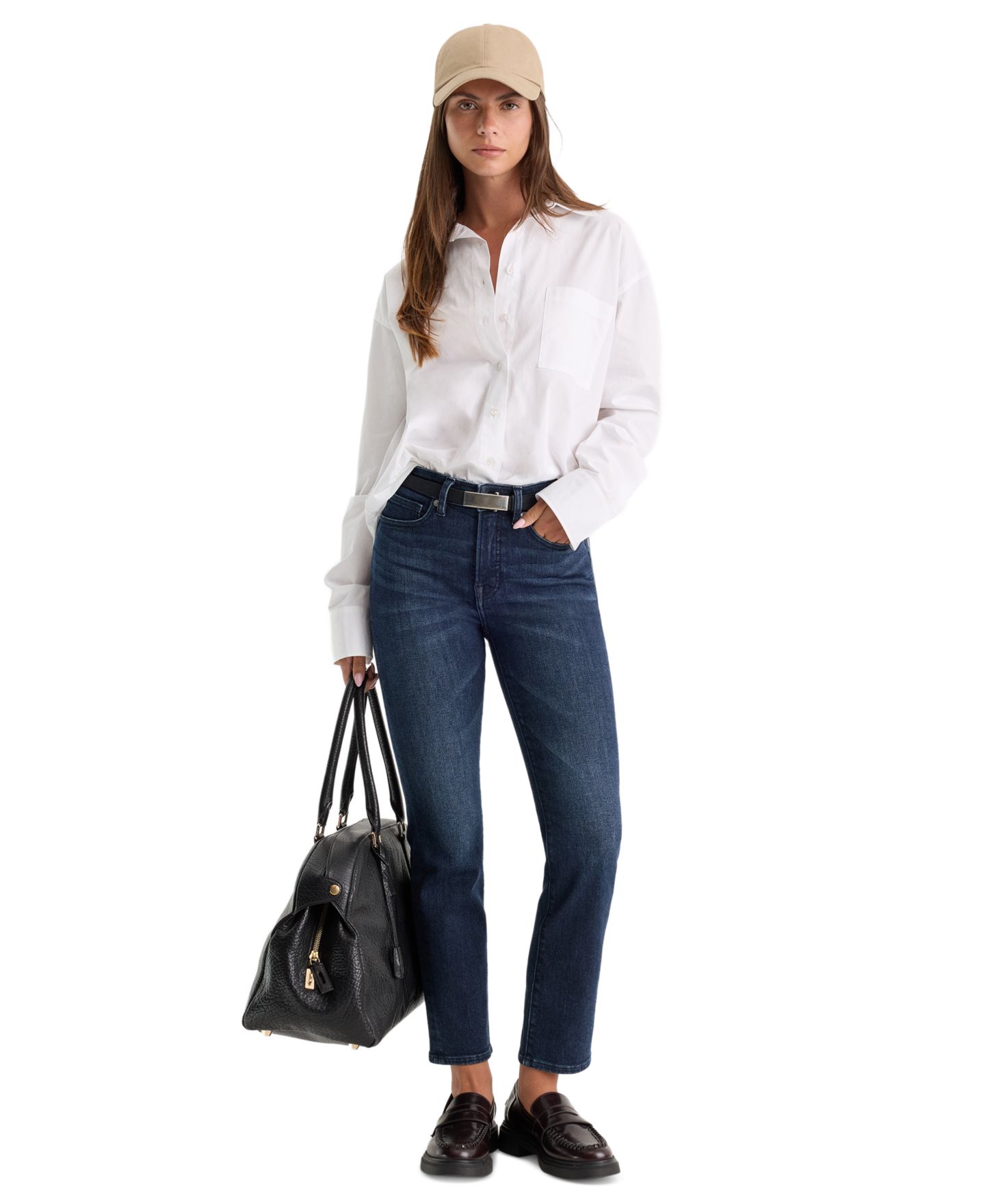 Женские джинсы Good American Petite Mid-Rise Straight Ankle, цвет: Синий — фото 2