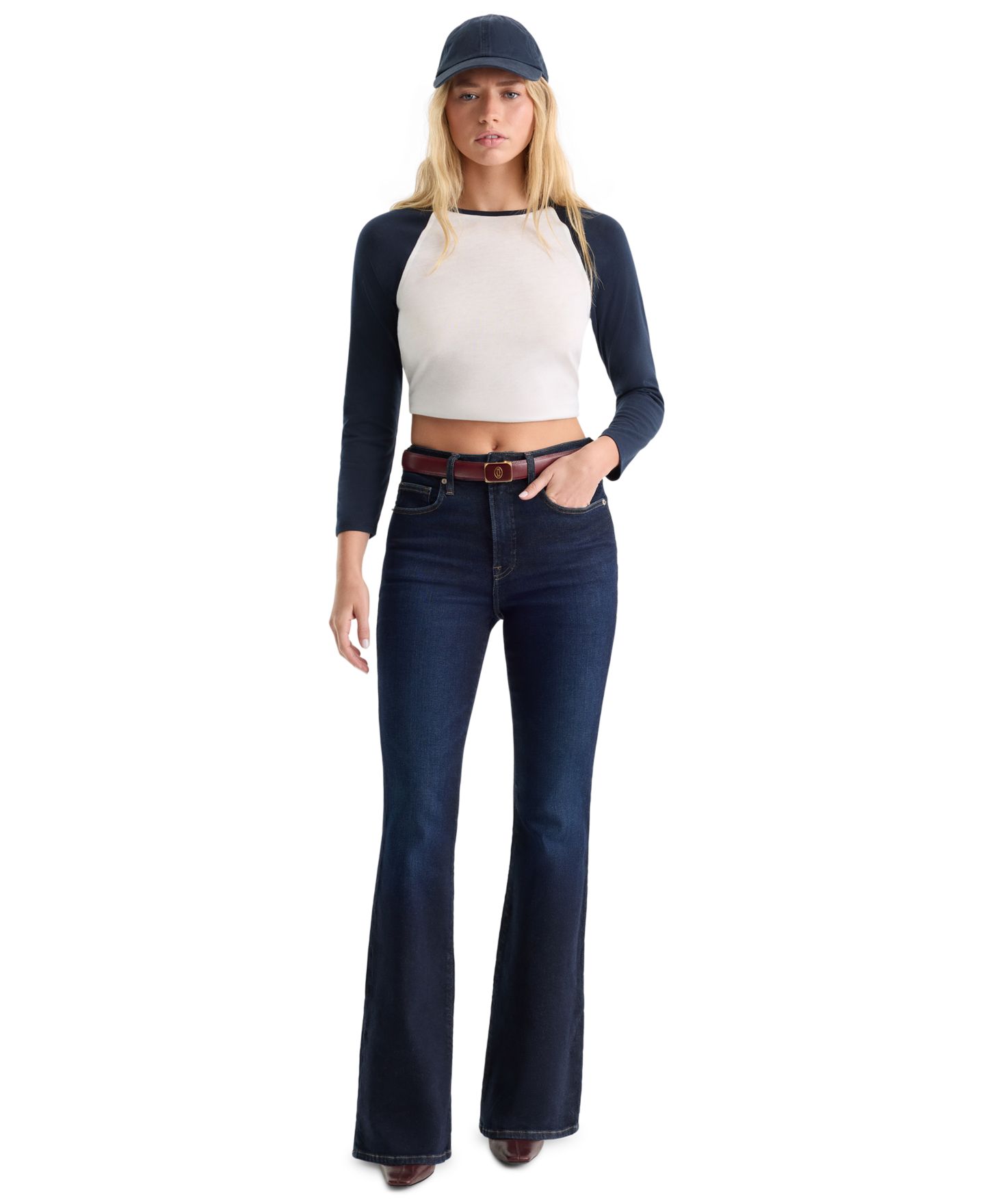 Женские джинсы Good American Mid-Rise Slim Flare, цвет: Индиго — фото 2