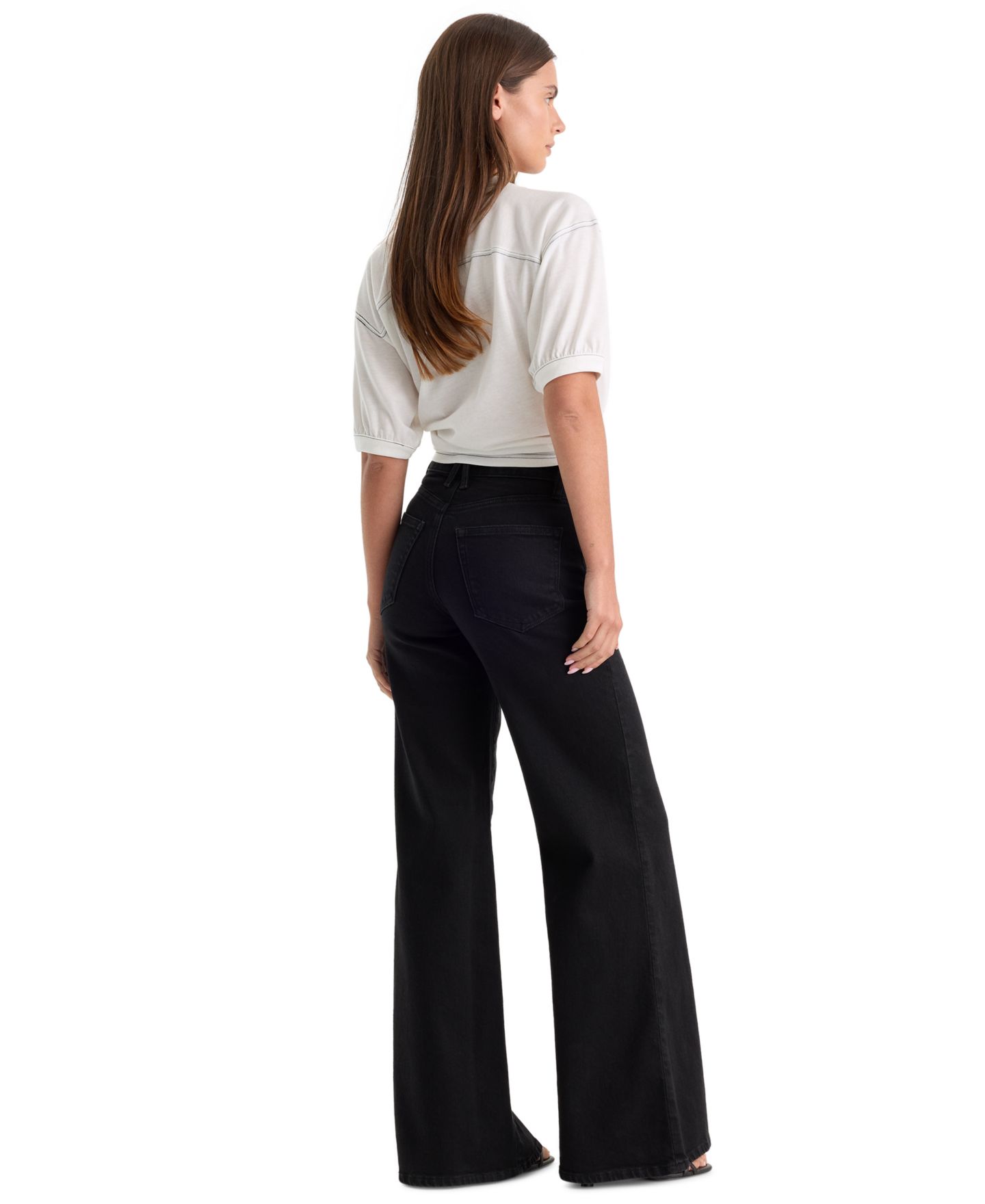 Женские брюки Good American Petite High-Rise Wide-Leg Ankle, цвет: Чёрный — фото 4