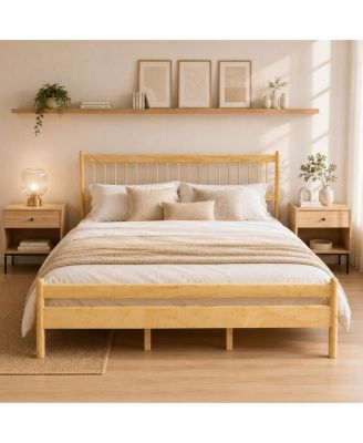 Traditional King Size Pinewood Bed with Headboard and Footboard