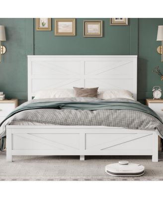 Farmhouse Queen Bed with Barn Door Headboard and Footboard