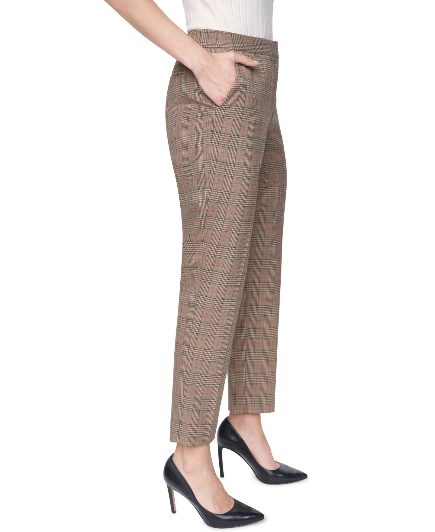Женские брюки Tommy Hilfiger Plaid Mid-Rise Ankle, цвет: Табачный разноцветный — фото 4