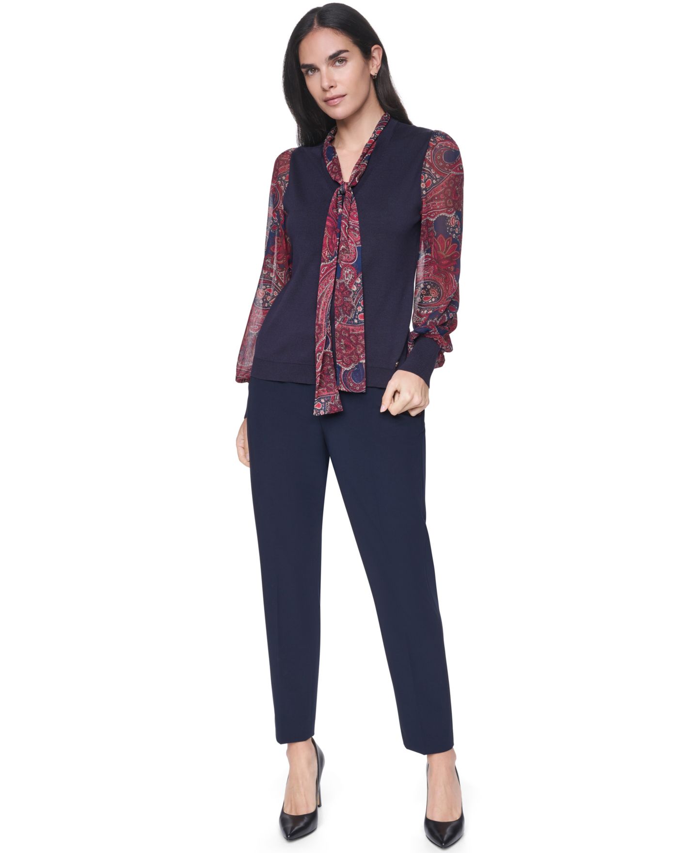 Женский свитер Tommy Hilfiger Paisley V-Neck, цвет: Тёмно-синий — фото 2