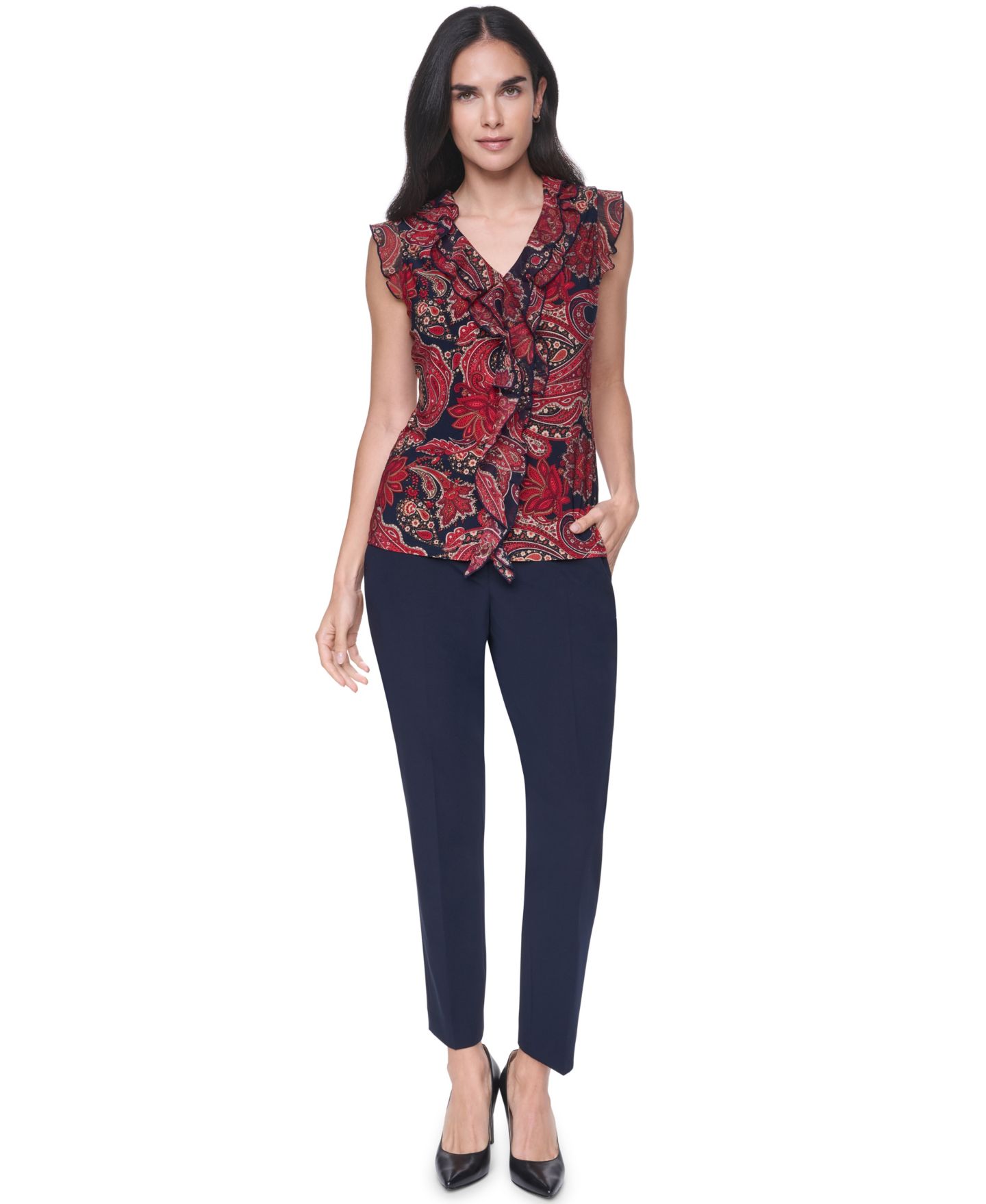 Женская блузка Tommy Hilfiger Sleeveless Paisley V-Neck Blouse, цвет: Полуночный разноцветный — фото 2