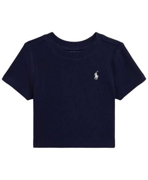 Футболка Polo Ralph Lauren Ribbed Crewneck Boxy для девочек, цвет: Тёмно-синий