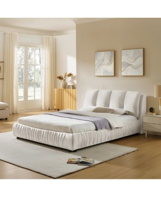 Queen Size Upholstered Bed Frame, Modern Minimalist Velvet Bed