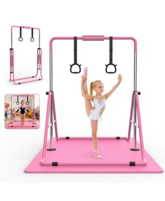 Gymnastics Bar for Kids, Gymnastics Horizontal Bar with Adjustable Height Foldable Training Bar with Mat for Home Practice