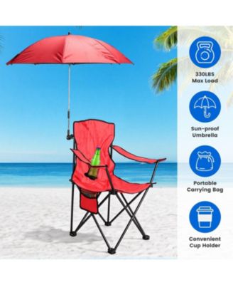 Camping Chair with Umbrella Lightweight Foldable Outdoor Chair with Cup Holder Detachable Sun Canopy Carrying Bag
