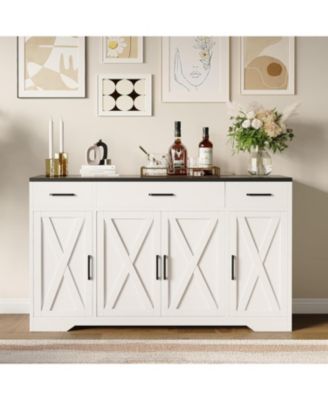 55" Buffet Cabinet 3 Drawers and 4 Doors, Farmhouse Sideboard with Adjustable Shelves, Coffee Bar for Kitchen and Dining