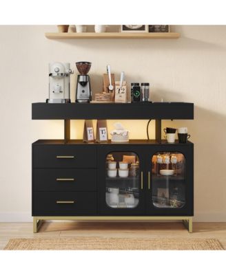 LED Buffet Cabinet - Dimmable RGB Light Sideboard with USB and Outlets, Coffee Bar Cabinet for Living Room and Kitchen