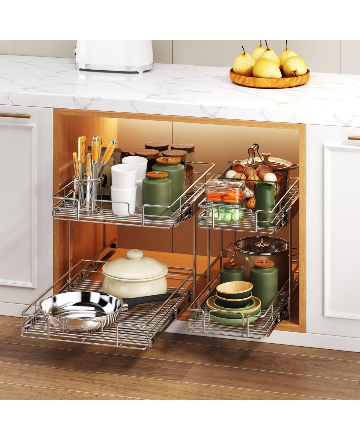 Lovmor 2 Tier Individual Pull Out Cabinet Organizer Slide Kitchen Storage Sliding Shelves