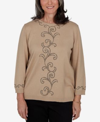 Women's Travel Advisory Beaded Scroll Embellished Sweater