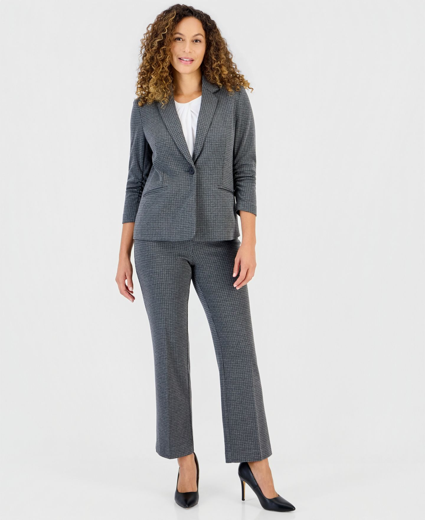 Женские брюки Anne Klein Essentials Petite Houndstooth Pull-On Wide-Leg, цвет: Меланжевый серый разноцветный — фото 6