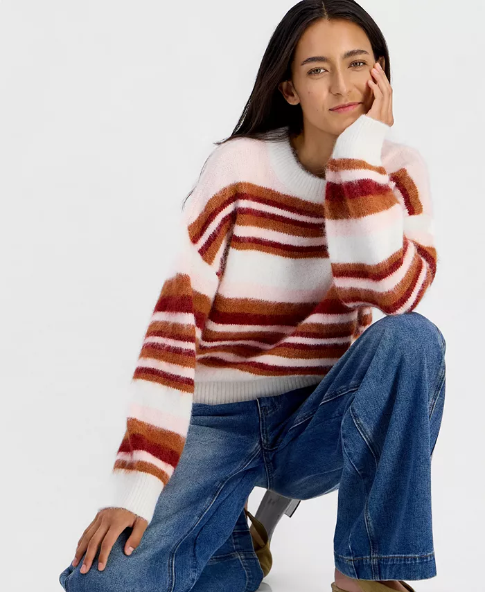 Women's Stripe Slouchy Crew Brushed Sweater - thumbnail 3