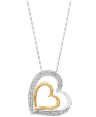 Diamond Double Heart 18" Pendant Necklace (1/4 ct. t.w.) in Sterling Silver & 14k Gold-Plate