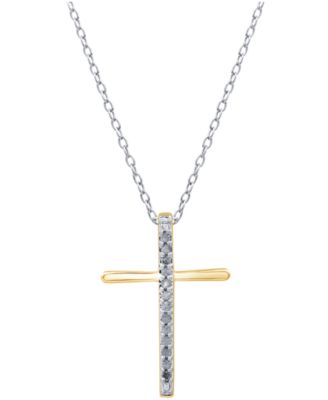 Diamond Cross 18" Pendant Necklace (1/10 ct. t.w.) in Sterling Silver or Sterling Silver & 14k Gold-Plate