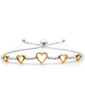 Diamond Graduated Heart Bolo Bracelet (1/6 ct. t.w.) in Sterling Silver & 14k Gold-Plate