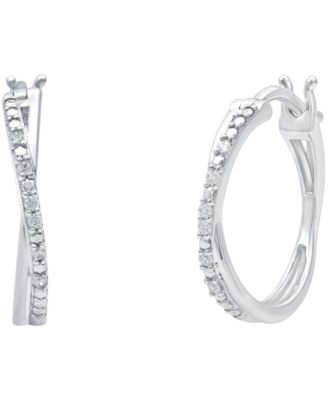 Diamond Crossover Hoop Earrings (1/10 ct. t.w.) in Sterling Silver