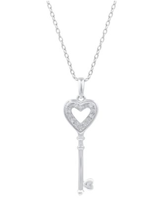 Diamond Heart Key Pendant Necklace (1/10 ct. t.w.) In Sterling Silver
