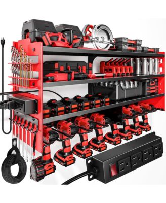 Power Tool Organizer Wall Mount Charging Station Metal Rack Drill Holder Utility Strip