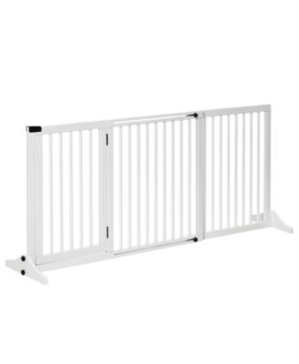 Adjustable Freestanding Wooden Pet Gate with Lockable 3-Panel Door
