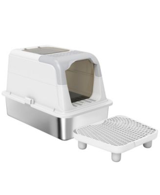 Extra Large Enclosed Stainless Steel Cat Litter Box with Scoop