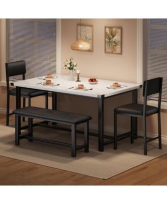 Dining Table Set for 4, Kitchen Table and 2 Upholstered Chairs with Bench, Wooden Rectangular Dining Room Set
