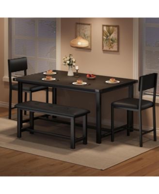 Dining Table Set for 4, Kitchen Table and 2 Upholstered Chairs with Bench, Wooden Rectangular Dining Room Set