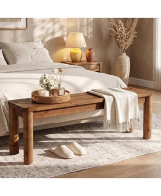 55 Inch Solid Wood Entryway Bench, Farmhouse Wooden End of Bed Bench, Shoe Bench for Bedroom, Hallway, Living Room, Entry Way, Front Door