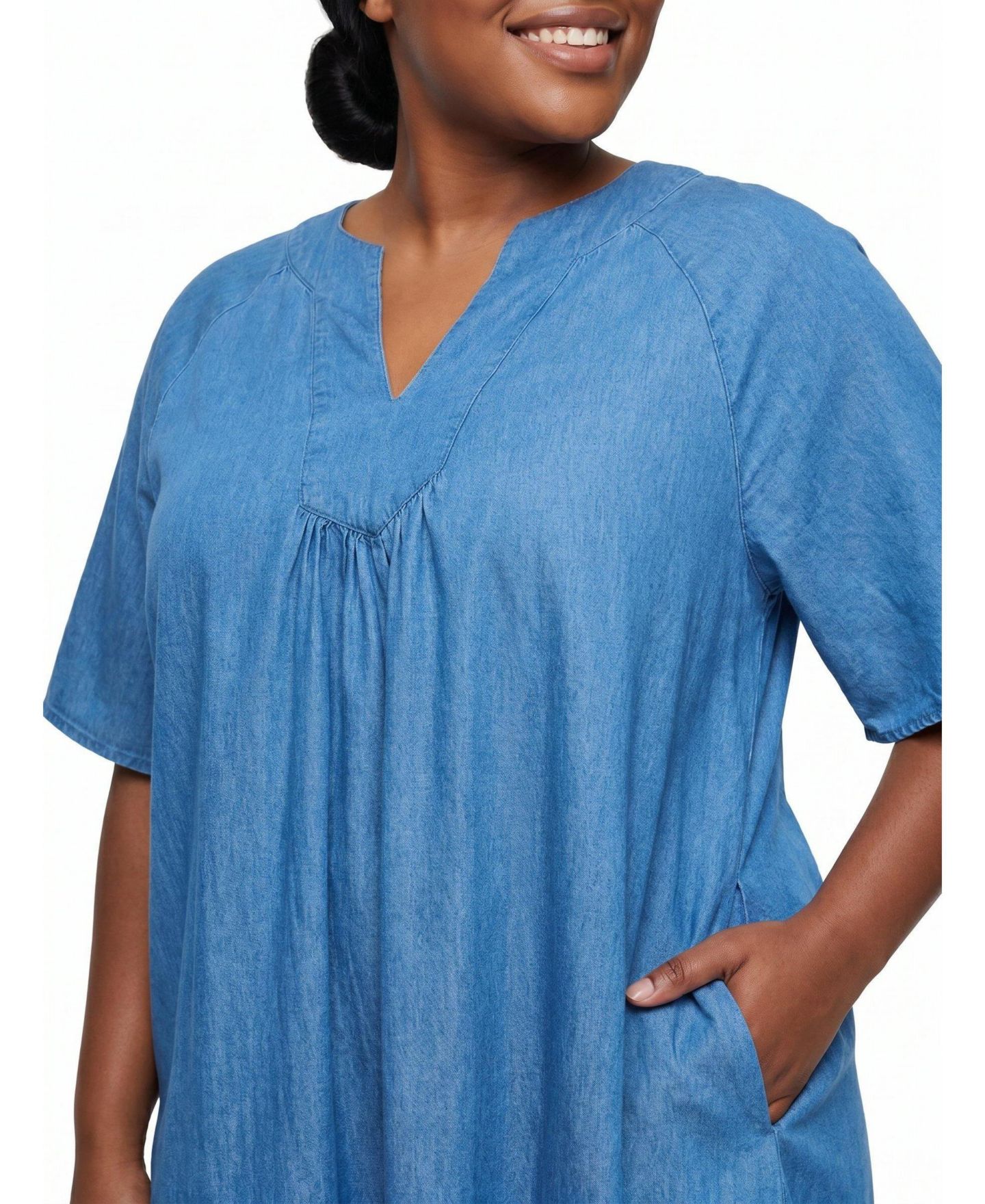 Женское платье Torrid Plus Size Belle Isle Chambray Mini, цвет: Средняя варка — фото 3