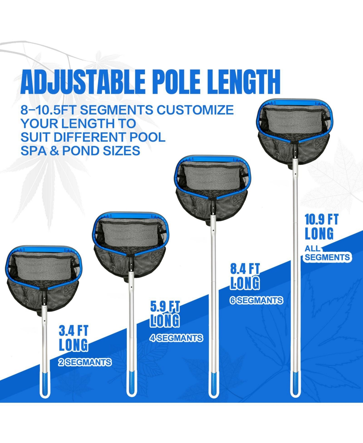 Xdovet Pool Skimmer Net Pole Adjustable Aluminum Leaf Rake