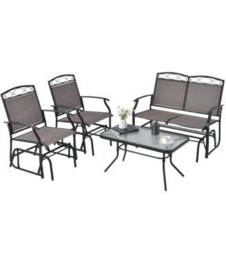 4 Piece Patio Glider Conversation Set with Tempered Glass Coffee Table Top