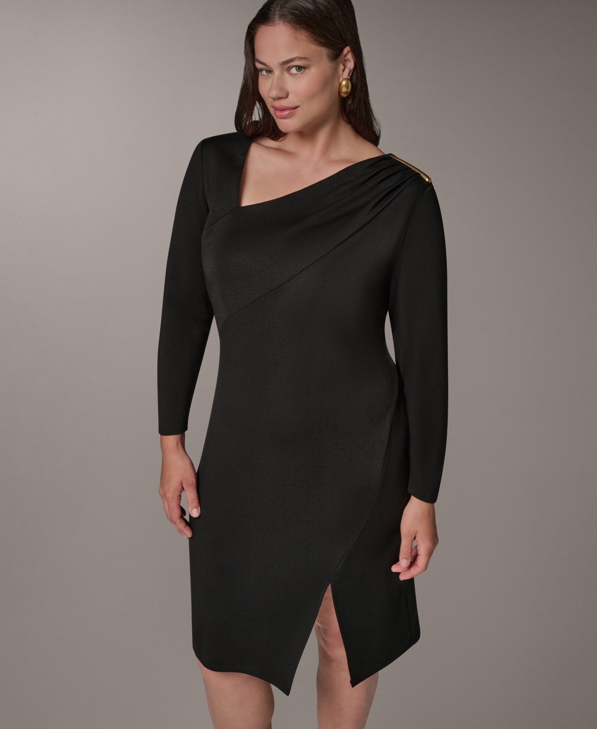Donna Karan New York Plus Asymmetrical Long-Sleeve Sheath Dress