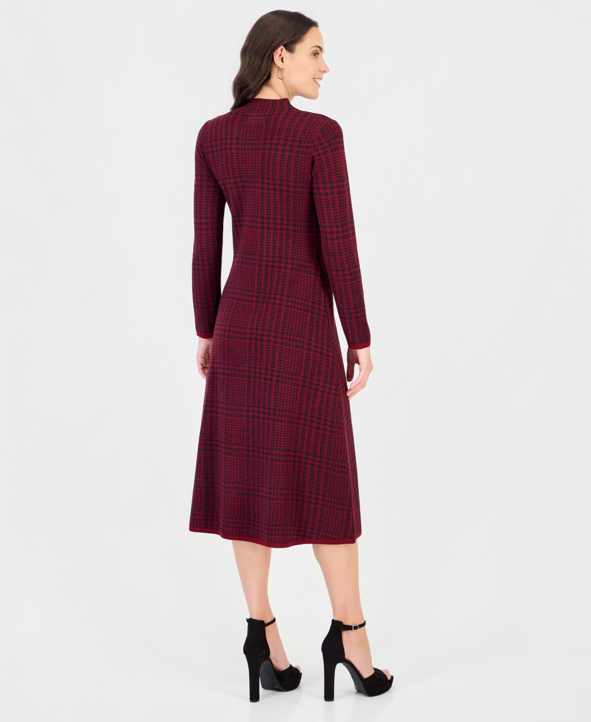 Robbie Bee Women's Mock Neck Long-Sleeve Plaid Sweater Dress