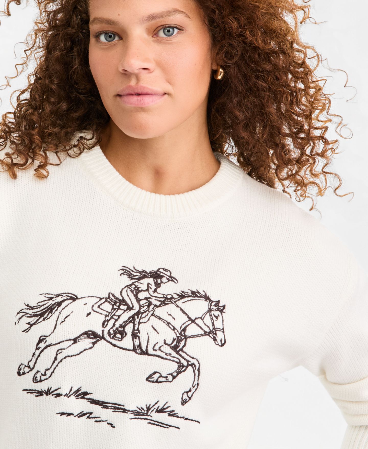 Женский свитер On 34th Crewneck Embroidered Horse Long-Sleeve, цвет: Зимняя слоновая кость — фото 3