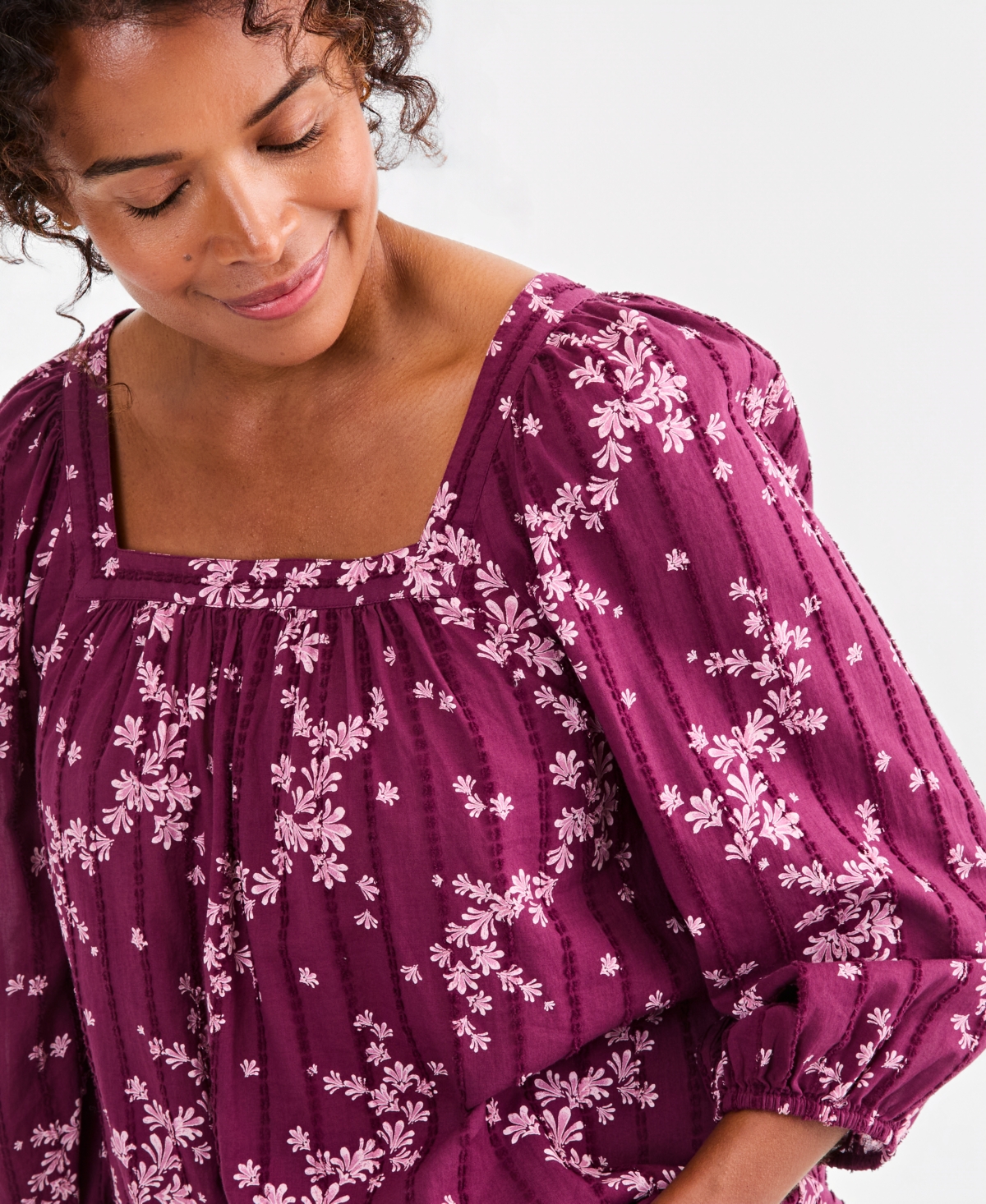 Style & Co Women's Printed Square-Neck Cotton Top, Macy's Exclusive