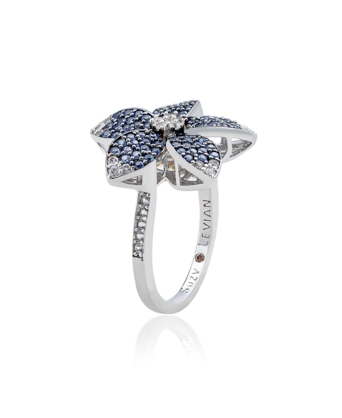 Suzy Levian New York Sterling Silver Sapphire & White Flower Ring