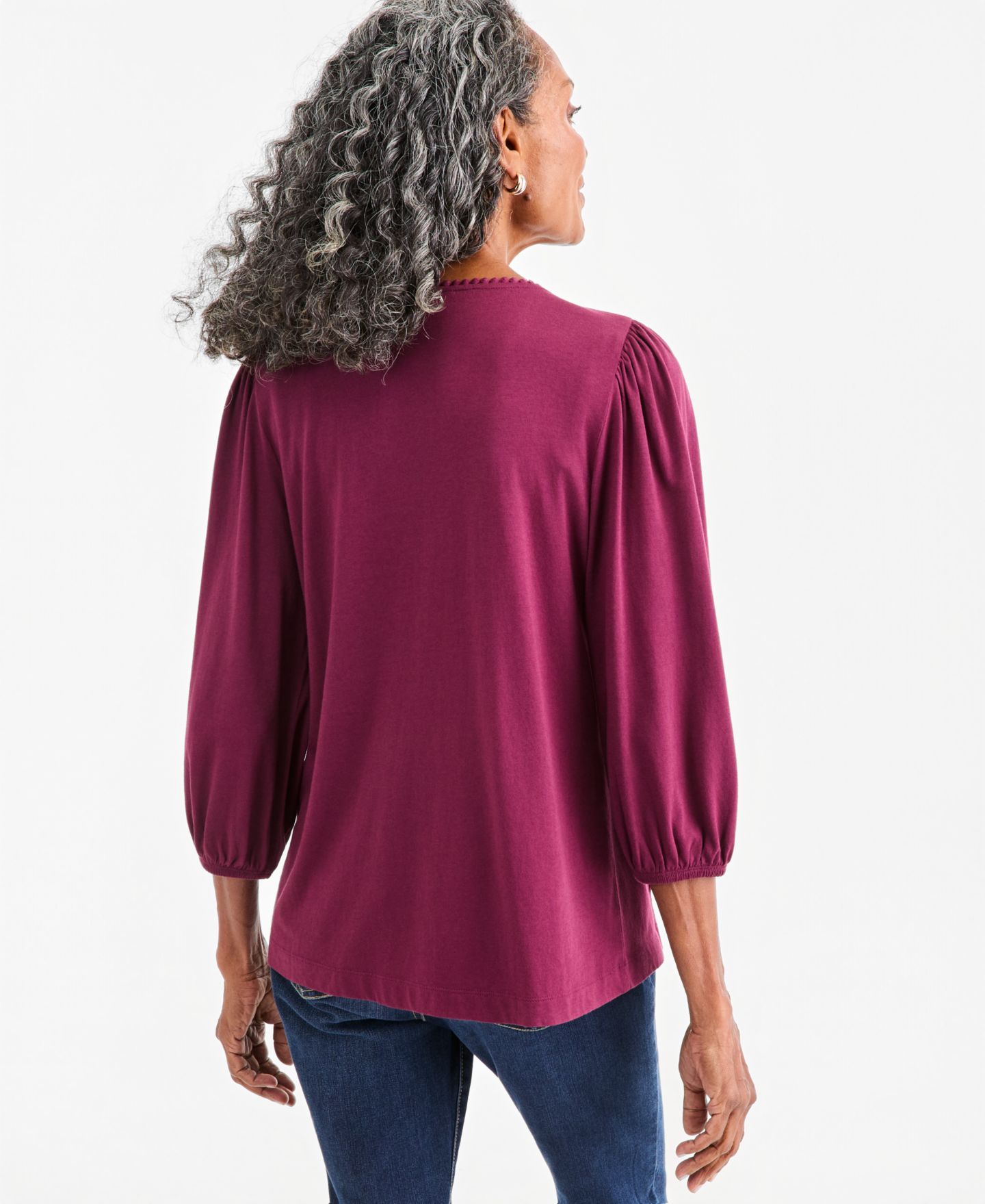 Женский топ Style & Co 3/4-Sleeve V-Neck Embroidery Trim Top, цвет: New Brickberry — фото 4